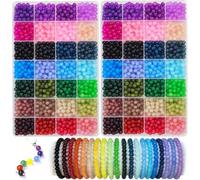 2800PCS 6mm Glass Beads for Jewelry Making, 56 Colors Crystal Beads Bracelets Making Kit, 2 Box Round Beads Suitable for Beginners