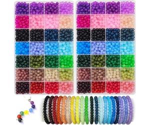 2800PCS 6mm Glass Beads for Jewelry Making, 56 Colors Crystal Beads Bracelets Making Kit, 2 Box Round Beads Suitable for Beginners