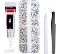 2800PCS Silver AB Crystal Nail Gems Set: Includes 15ml B-7000 Glue, Tweezers & Picker Pen - 6 Sizes for DIY Crafts, Clothing, Tumblers, Shoes & Nail Art