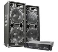 2800W MAX212 Dual 12" Passive DJ PA Speaker Kit with Amplifier, 6m Cables - Professional DJ Speakers and Amp Complete Passive PA System for DJ, Events, Karaoke, Parties, Clubs