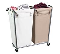280L Laundry Cart with Wheels, Commercial Large Rolling Laundry Sorter, Heavy Duty Divided 2 Section Laundry Hamper with Steel Frame and Removable Bag for Laundry Room, Bedroom,Hotel Mix Color