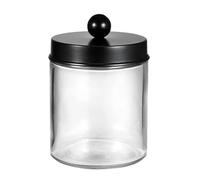 280ml/9.3oz Transparent Glass Vanity Canister Jar With Black Stainless Steel Lid Cotton Buds Dispenser Holder Bathroom Organizers Storage Container for Bath Salts Cotton Swabs Makeup Sponges