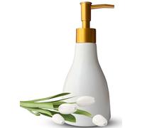 280ml Liquid Soap Dispenser for Bathroom with Gold Pump,Dish Soap Dispenser for Kitchen Sink,Refillable Countertop Lotion Dispenser, Ceramics White Hand Soap Dispenser(Cone White Bottle)