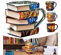 280ml Painted Book Mug, 3D Glass Painted Books Coffee Mugs with Handle Reading Coffee Cup Hot Or Cold Brews(B)