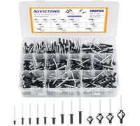 280pcs Black Pop Rivets Assortment Kit, SUVICTONG Aluminum Blind Rivets, (1/8" 5/32" 3/16") 13 Sizes Tri-fold Exploding Pop Rivet for Kayak Marine Boat