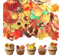 280pcs Edible Fall Cake Decorations, Edible Sunflower Fall Leaf Pumpkin Cupcake Toppers Autumn Edible Cake Decors for Baking Food Thanksgiving Party Supplies(40 Styles)