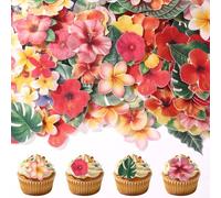 280pcs Edible Hawaiian Cake Decorations, Hawaiian Tropical Design Glutinous Rice Paper Edible Flower Cupcake Decor with 40 Patterns for Summer Birthday Party Baking Supplies (Multicolor)