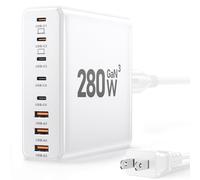 280W USB C Charger Block, 8-Port USB C Charging Station GaN III PD 65W Laptop Charger Adapter Compatible with MacBookPro/Air,DELL,iPad,Portable Charging Station for ,Samsung Galaxy (White)
