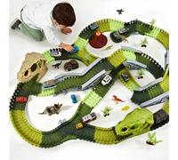 283 PCS Dinosaur Race Track Playset for Kids 3-8 | Flexible Tracks with Volcano, Tunnel, Mini Cars & Figures, Buildable STEM Dino World Adventure Playset