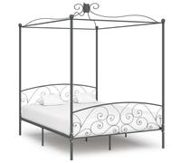 vidaXL Canopy Bed Frame Grey Metal 160x200cm Bedroom Double Beds Furniture