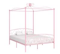 284490 vidaXL Canopy Bed Frame without Mattress Pink Metal 160x200 cm