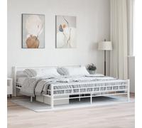 Bed Frame White Steel with Plywood Slats 200x200 cm Sturdy Platform Bed Base UK [EEK: A]