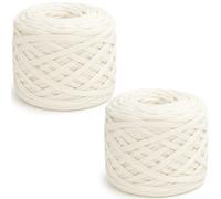 285gx2 Chunky Tshirt Yarn for Crocheting,2 CM Wide Thick Crochet Elastic Fabric,Hand Knitting T-Shirt Yarn for Crochet Cushion,Doll,Basket,Bag and Blanket(Beige)