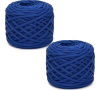 285gx2 Chunky Tshirt Yarn for Crocheting,2 CM Wide Thick Crochet Elastic Fabric,Hand Knitting T-Shirt Yarn for Crochet Cushion,Doll,Basket,Bag and Blanket (Sapphire Blue)