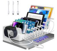 285W Charging Station for Multiple Devices, 10 Ports Fast Multi-Device Charger Organizer Compatible with MacBook Pro Laptop, iPhone, Android, Ipad, Tablet, Kindle, Family Multi-Device Charging Dock