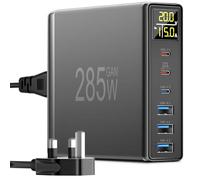 285W USB C Charger, YSYFAD 6 Ports USB Charging Station with Digital LCD Dispaly PD PPS GaN Fast 100W USB C Charger for Macbook Laptops Multi USB Charge USBC Plug for i Phone Pad Samsung, Black