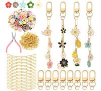 286 Pcs Floral Keychain Making Kit with 120 Charms, 20 Keyring Clips, 120 Jump Rings, 25 Extender Chains & Tool for Keychain Creation, Bag Accessories, Gift Making, Party Crafts and Jewellery Making