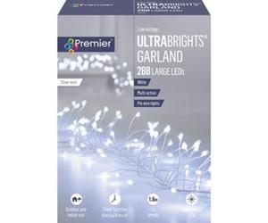 288 LED UltraBrights Multi-Action Christmas Garland Silver Wire Lights - WHITE