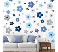 288 Pcs Y2k Cute Flowers Wall Sticker Colorful Floral Wall Decal Vinyl Peel and Stick Preppy Hippie Stickers Aesthetic Wall Flowers Wall Decor for Nursery Teen Girls Boy Kids Bedroom (Blue Series)