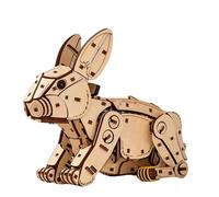 288PCS 3D Wooden Rabbit Puzzle Model, DIY Mechanical Bunny Assembly Kit, Wind-Up Jumping Desktop Ornament Craft Building Set(Yellow)