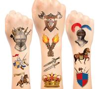 288PCS Knight Medieval Castle Temporary Tattoos Medieval Knight Crown Castles Party Favors Decorations Supplies for Kids Boys Adults Knight Costume Cosplay Crusader Knight Birthday Party (24Sheet)