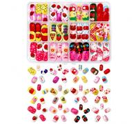 288Pcs Press On Nails, Colorful 10 Sizes False Nails with Nail Adhesive Tabs for Girls, Cartoon Kids Stick On Nails for Parties, Halloween, Daily Wear