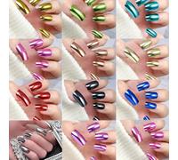 288Pcs Square Press On Nails With Glossy Holographically Metallic Finish Full Covers Stick on Nails For Stylish Women