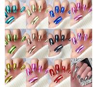288Pcs Square Press On Nails With Metallic Holographically Glossy Finish Stick On Full Covers False Manicure Fashionable Nail Art