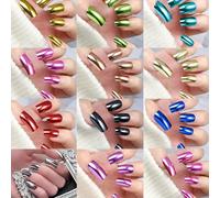 288Pcs Square Press On Nails With Metallic Holographically Glossy Finish Stick On Nails Full Covers False Manicure Blue Nail Designs