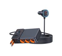 289W Car Cigarette with 3in1 Multi-Port PD Flash Charge and USB Fast Charge with Retractable Cable Converter Plug