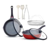 28cm/30cm Deep Non Stick Frying Pan Set with Lids & Utensils