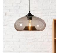 28cm Amber Glass Pendant Light Industrial Vintage Design Suitable for Kitchen Island, Bedroom, Dining Room Adjustable Height E27 Bulb Compatible (Smoke Gray)