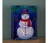 28cm Battery Operated Light up Double Sided Stained Glass Snowman Decoration with LEDs