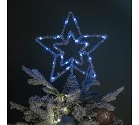 28cm Battery Powered Silver Christmas Star Tree Topper with Blue Multi-Action LEDs