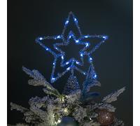 28cm Battery Powered Silver Christmas Star Tree Topper with Blue Multi-Action LEDs