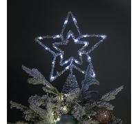 28cm Battery Powered Silver Christmas Star Tree Topper with White Multi-Action LEDs
