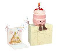 28CM Cake Plush Gifts - Happy Birthday Doll for Gift with Lights Recording 3D Pop Up Birthday-Card Set, Soft Cuddly Cake Stuffed Animal Pillow, Gifts for Women Friends with Envelope