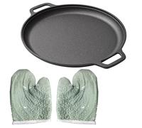 28cm Cast Iron Griddle Pan with Dual Handles and Oven Mitts, Multi-Cooker for Pancakes, Pizza, BBQ, Compatible with All Stoves