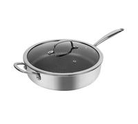 (28cm Deep Frying Pan + Lid) Hextec Non Stick Stainless Steel Induction Cookware Tempered Glass Lid