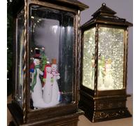 28cm High Water Lantern with Trio Snowmen Scene Battery Powered LED