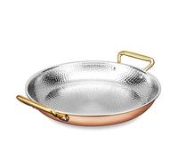 28cm Spanish Paella Pan Hand-Hammered Nonstick Stainless Steel Skillet with Double Handles Uncoated Frying Pan for Home & Restaurant Cooking Elegant Rose Gold Design