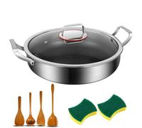 28cm Stainless Steel NonStick Saute Pan with Lid Deep Frying Pan Wok & StirFry Pans 7Ply Hybrid Construction for Fast Even Heating Compatible with All Cooktops