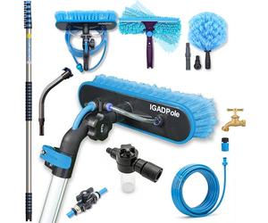 28ft Telescopic Water-Fed Window Cleaning Pole Kit - Extendable Reach Cleaner with Brush, Squeegee, Cobweb Duster & Soap Dispenser - Solar Panel, Conservatory, Gutter & High Window Cleaning System