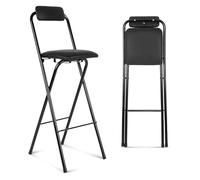 28in Folding Bar Stools with Backrest & Footrest - 26in Faux Leather Padded Kitchen Chairs - High Folding Bar Chairs for Bistro Office Party - 220lbs Capacity - Black