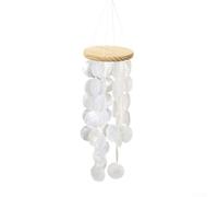 28in Outdoor Wind Chime with Capiz Shells Mounted on Solid Wood Top for Garden Balcony or Backyard Aesthetic Enhancement (white)