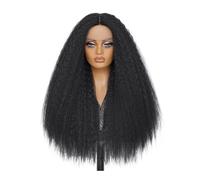 28Inch Kinky13x5x1 Lace Front Wig T-Part Synthetic Afro Yaki Straight Wigs for Black Women(Natural Black)