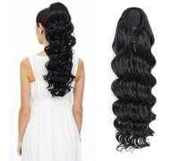 28inch Loose Curly Synthetic Drawstring Ponytail Extension For Women Long Thick Fluffy Ponytail One Piece Clip in Hairpiece (1B# Jet Black)