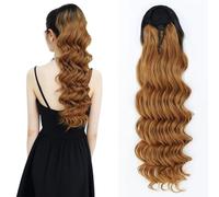 28inch Loose Curly Synthetic Drawstring Ponytail Extension For Women Long Thick Fluffy Ponytail One Piece Clip in Hairpiece (Black Ombre 27#)