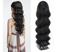28inch Loose Curly Synthetic Drawstring Ponytail Extension For Women Long Thick Fluffy Ponytail One Piece Clip in Hairpiece (2# Off Black)