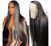 28inch Straight Human Hair Wig for Black Women,13x4 HD Lace Front Wig Human Hair,180 Density Glueless Lace Wig Human Hair Pre Plucked with Baby Hair,Brazilian Hair Natural Color Lace Frontal Wigs
